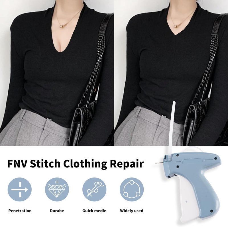 FNV Quicker Clothing Fixer, Stitch Gun for Clothes, Quicker Sewing Gun for Cloth, Mini Sewing Stitch Machine with 6 Needles, 1000 Black&1000 White Fasteners (Light Blue) - Image 5